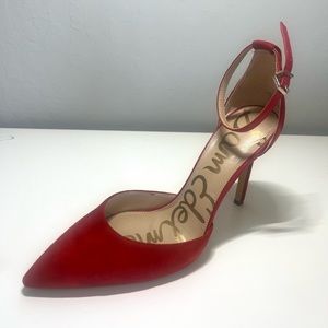 Sam Edelman HARLOW Red suede ankle strap heels 9.5 NEW